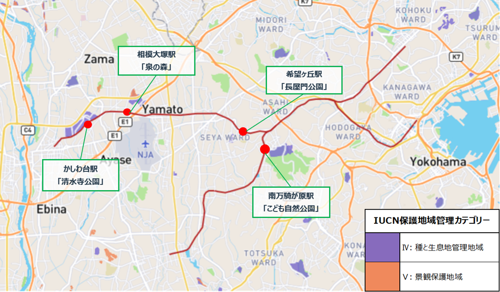 相鉄グループ鉄道沿線と保護区の所在関係